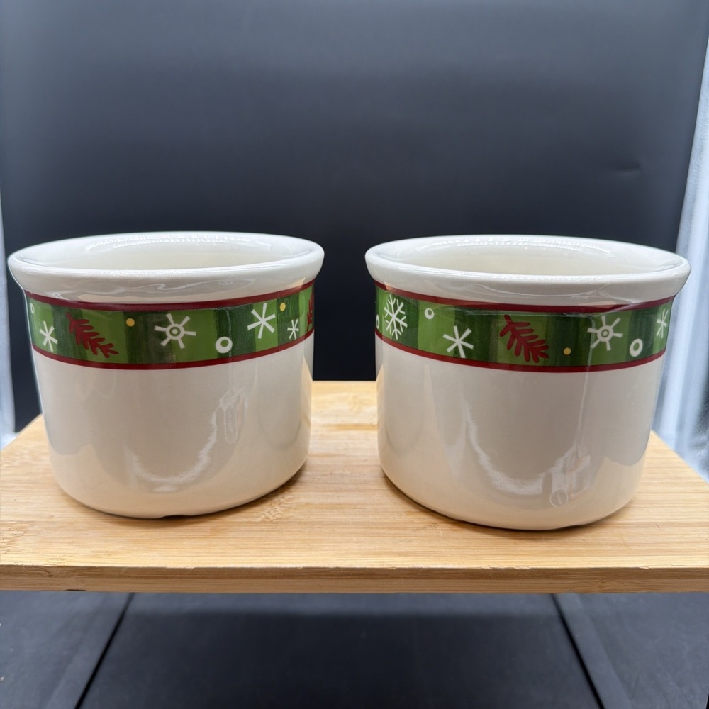 Set Of 2 Longaberger Pottery Holiday One Pint Salt Crocks- No Lids